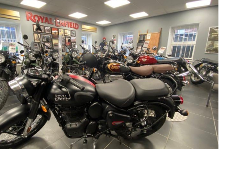 Brian Gray's Powerbiking inside store with Royal Enfield motorcycles